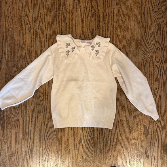 Cream Kids  knit Sweater with Floral embroider Collar - Picture 1 of 5
